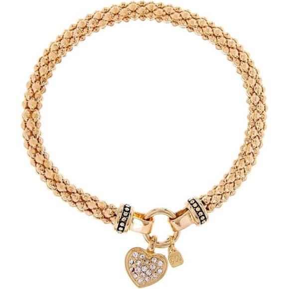 Women Gold Heart Bracelet Pave Crystal Stretch Jewelry Elegant Gift for Her - Picture 3 of 3